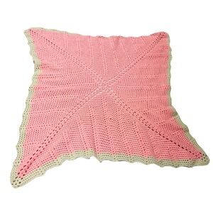 Crochet Afghan Baby Blanket Throw 60x58 Pink Crib Nap Nursery Handmade Swaddle